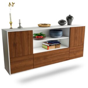 Sideboard Sterling Heights | hängend | Korpus Weiß | Front in Walnuss Holz Optik | 180x79x35cm (BxHxT)