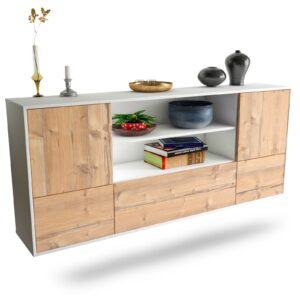Sideboard Sterling Heights | hängend | Korpus Weiß | Front in Pinie Holz Optik | 180x79x35cm (BxHxT)