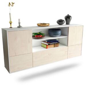 Sideboard Sterling Heights | hängend | Korpus Weiß | Front in Zeder Holz Optik | 180x79x35cm (BxHxT)