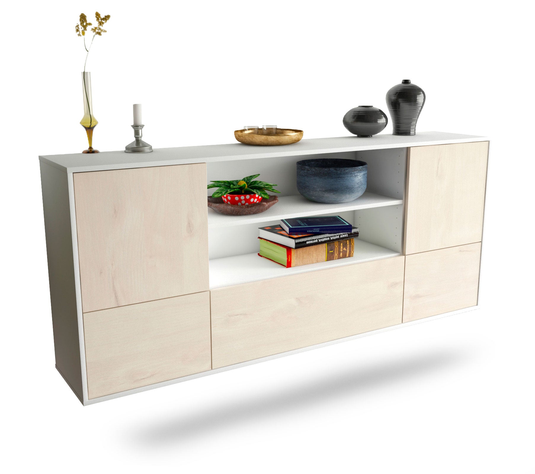 Sideboard Sterling Heights | hängend | Korpus Weiß | Front in Zeder Holz Optik | 180x79x35cm (BxHxT) 1 Sideboard Sterling Heights | hängend | Korpus Weiß | Front in Zeder Holz Optik | 180x79x35cm (BxHxT)