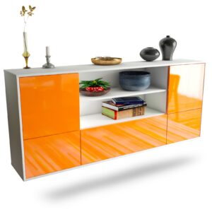 Sideboard Sterling Heights | hängend | Korpus Weiß | Front in Hochglanz Orange | 180x79x35cm (BxHxT)