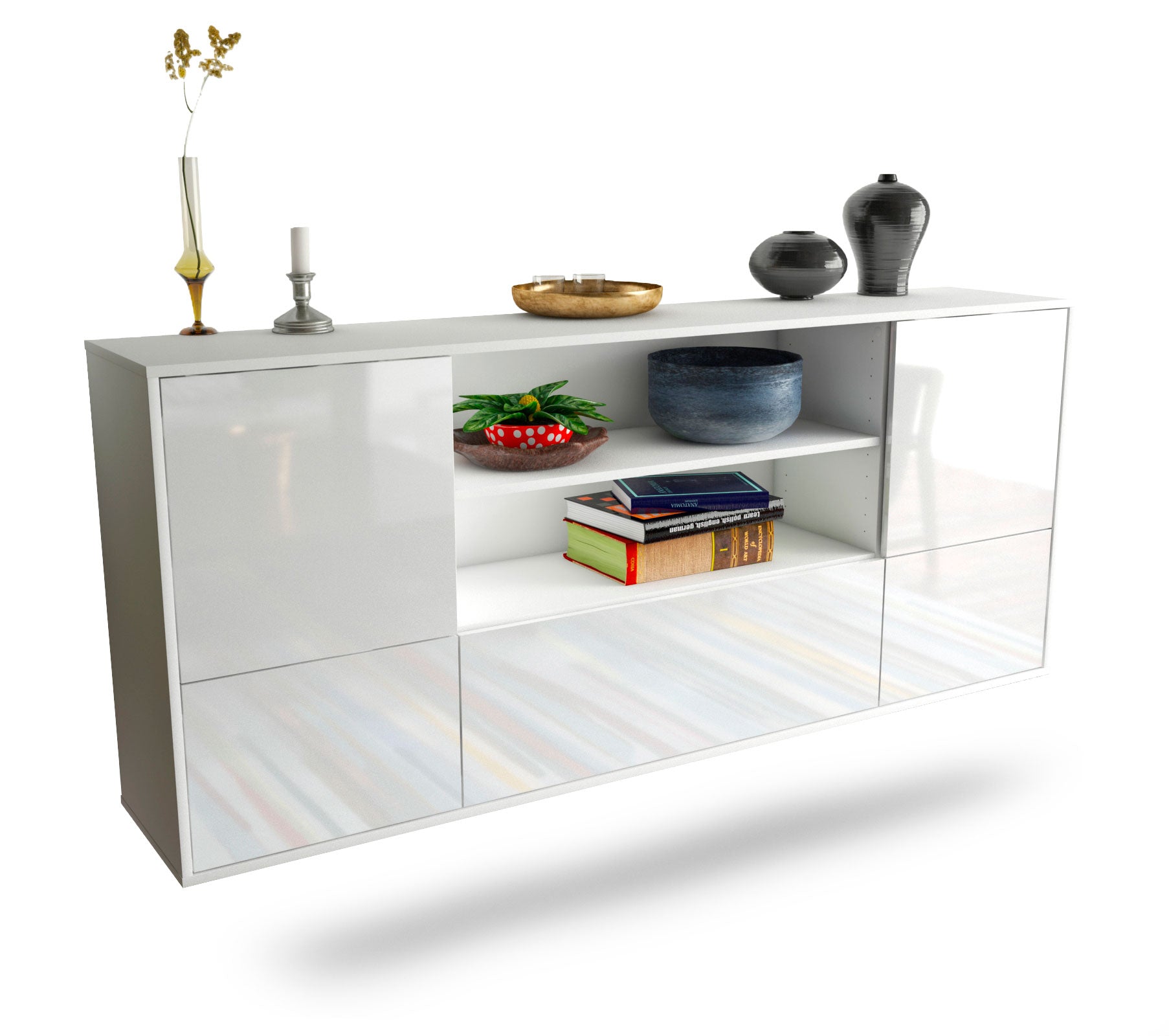 Sideboard Sterling Heights | hängend | Korpus Weiß | Front in Hochglanz Weiß | 180x79x35cm (BxHxT) 1 Sideboard Sterling Heights | hängend | Korpus Weiß | Front in Hochglanz Weiß | 180x79x35cm (BxHxT)