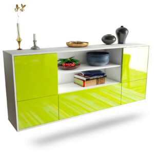 Sideboard Sterling Heights | hängend | Korpus Weiß | Front in Hochglanz Grün | 180x79x35cm (BxHxT)