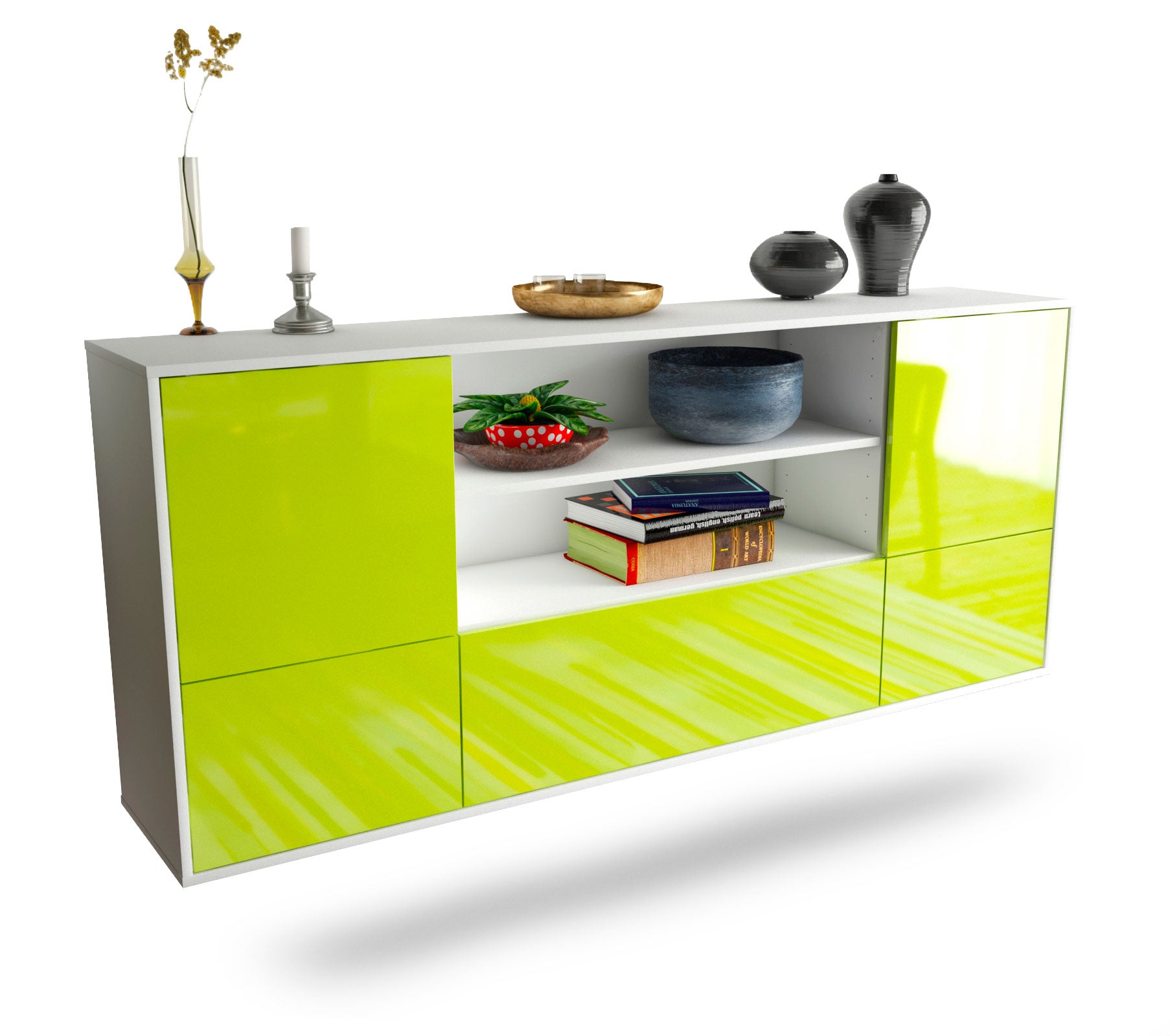 Sideboard Sterling Heights | hängend | Korpus Weiß | Front in Hochglanz Grün | 180x79x35cm (BxHxT) 1 Sideboard Sterling Heights | hängend | Korpus Weiß | Front in Hochglanz Grün | 180x79x35cm (BxHxT)