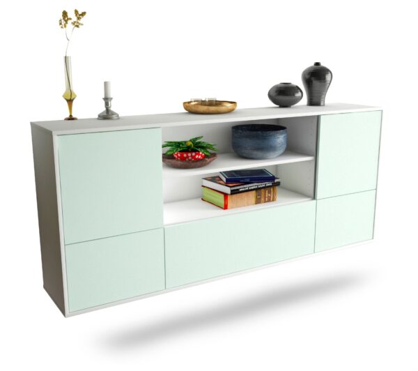 Sideboard Sterling Heights | hängend | Korpus Weiß | Front in Mint | 180x79x35cm (BxHxT)