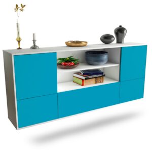 Sideboard Sterling Heights | hängend | Korpus Weiß | Front in Türkis | 180x79x35cm (BxHxT)