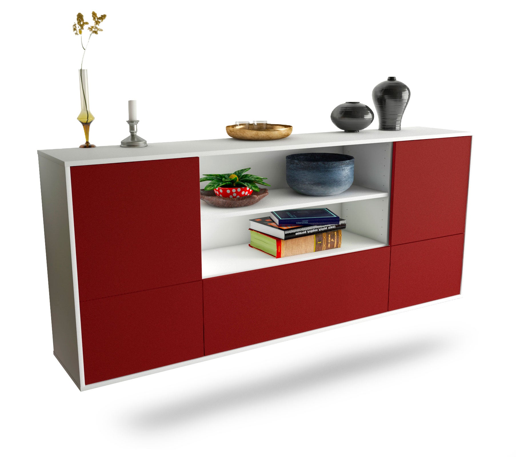 Sideboard Sterling Heights | hängend | Korpus Weiß | Front in Bordeaux | 180x79x35cm (BxHxT) 1 Sideboard Sterling Heights | hängend | Korpus Weiß | Front in Bordeaux | 180x79x35cm (BxHxT)