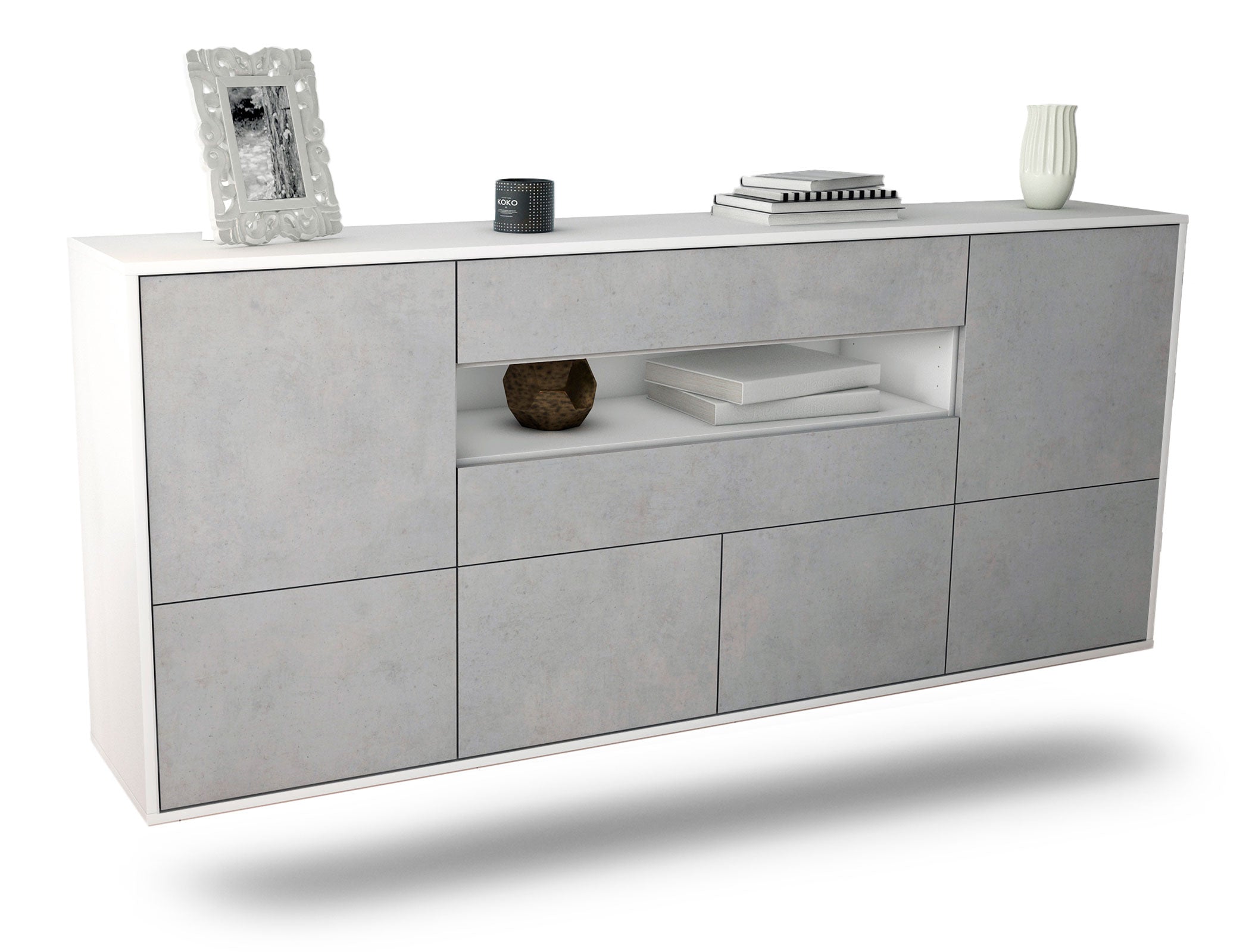 Sideboard McAllen | hängend | Korpus Weiß | Front in Beton Optik | 180x79x35cm (BxHxT) 1 Sideboard McAllen | hängend | Korpus Weiß | Front in Beton Optik | 180x79x35cm (BxHxT)
