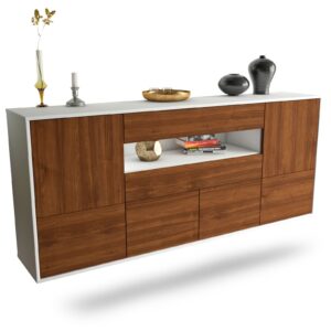 Sideboard McAllen | hängend | Korpus Weiß | Front in Walnuss Holz Optik | 180x79x35cm (BxHxT)