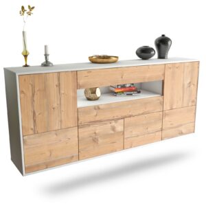 Sideboard McAllen | hängend | Korpus Weiß | Front in Pinie Holz Optik | 180x79x35cm (BxHxT)