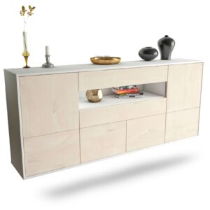 Sideboard McAllen | hängend | Korpus Weiß | Front in Zeder Holz Optik | 180x79x35cm (BxHxT)