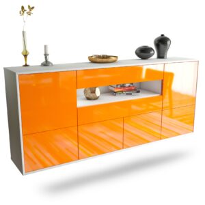 Sideboard McAllen | hängend | Korpus Weiß | Front in Hochglanz Orange | 180x79x35cm (BxHxT)