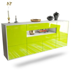 Sideboard McAllen | hängend | Korpus Weiß | Front in Hochglanz Grün | 180x79x35cm (BxHxT)