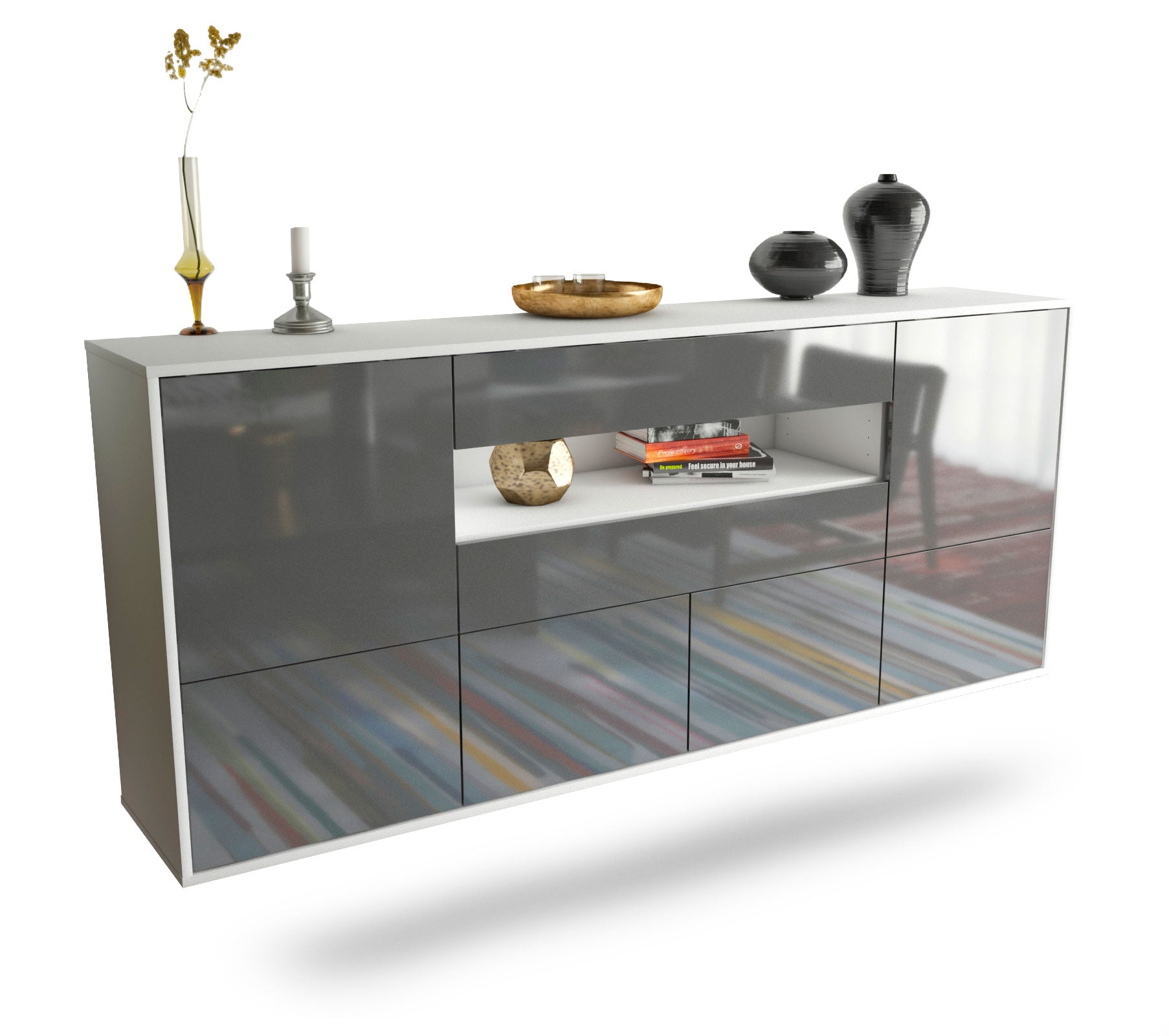 Sideboard McAllen | hängend | Korpus Weiß | Front in Hochglanz Grau | 180x79x35cm (BxHxT) 1 Sideboard McAllen | hängend | Korpus Weiß | Front in Hochglanz Grau | 180x79x35cm (BxHxT)