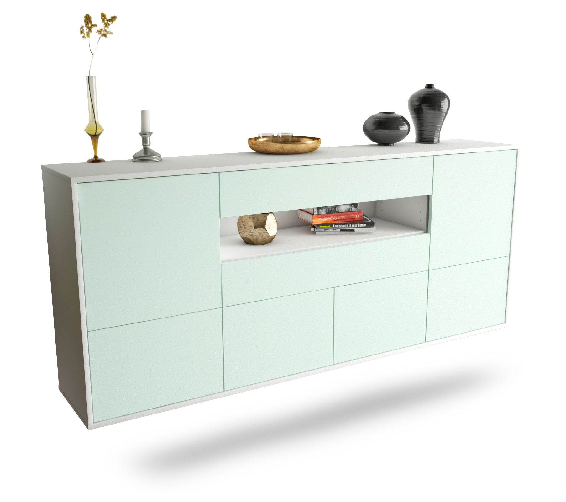 Sideboard McAllen | hängend | Korpus Weiß | Front in Mint | 180x79x35cm (BxHxT) 1 Sideboard McAllen | hängend | Korpus Weiß | Front in Mint | 180x79x35cm (BxHxT)