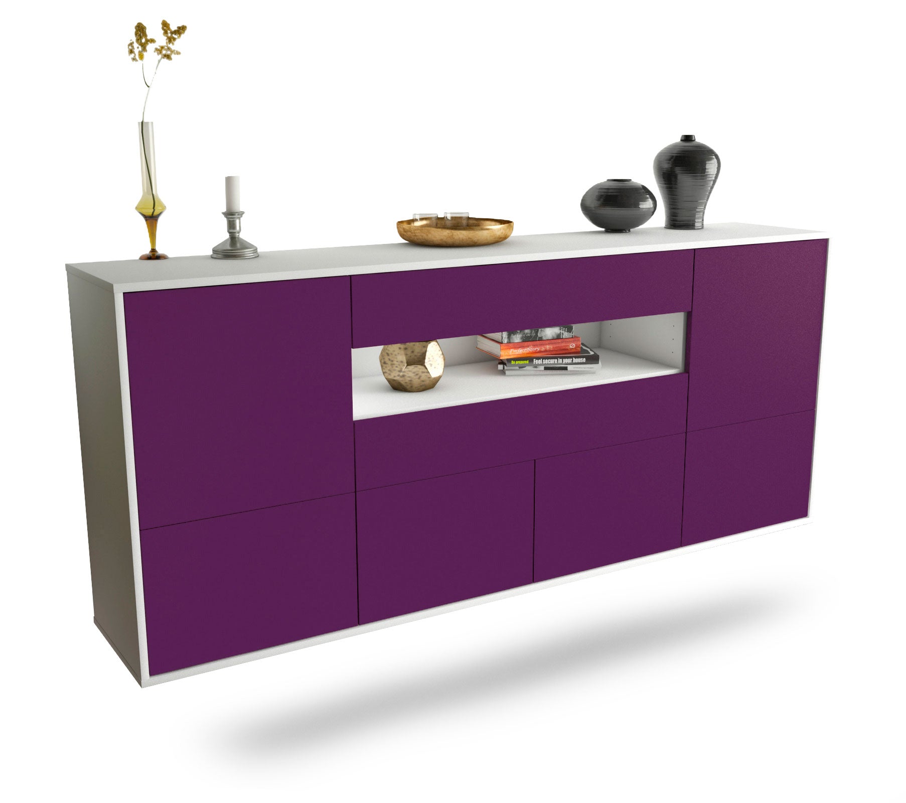 Sideboard McAllen | hängend | Korpus Weiß | Front in Lila | 180x79x35cm (BxHxT) 1 Sideboard McAllen | hängend | Korpus Weiß | Front in Lila | 180x79x35cm (BxHxT)