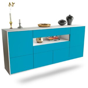 Sideboard McAllen | hängend | Korpus Weiß | Front in Türkis | 180x79x35cm (BxHxT)