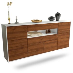 Sideboard Coral Springs | hängend | Korpus Weiß | Front in Walnuss Holz Optik | 180x79x35cm (BxHxT)