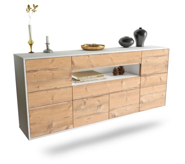 Sideboard Coral Springs | hängend | Korpus Weiß | Front in Pinie Holz Optik | 180x79x35cm (BxHxT)
