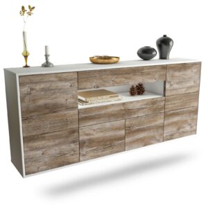 Sideboard Coral Springs | hängend | Korpus Weiß | Front in Treibholz Holz Optik | 180x79x35cm (BxHxT)