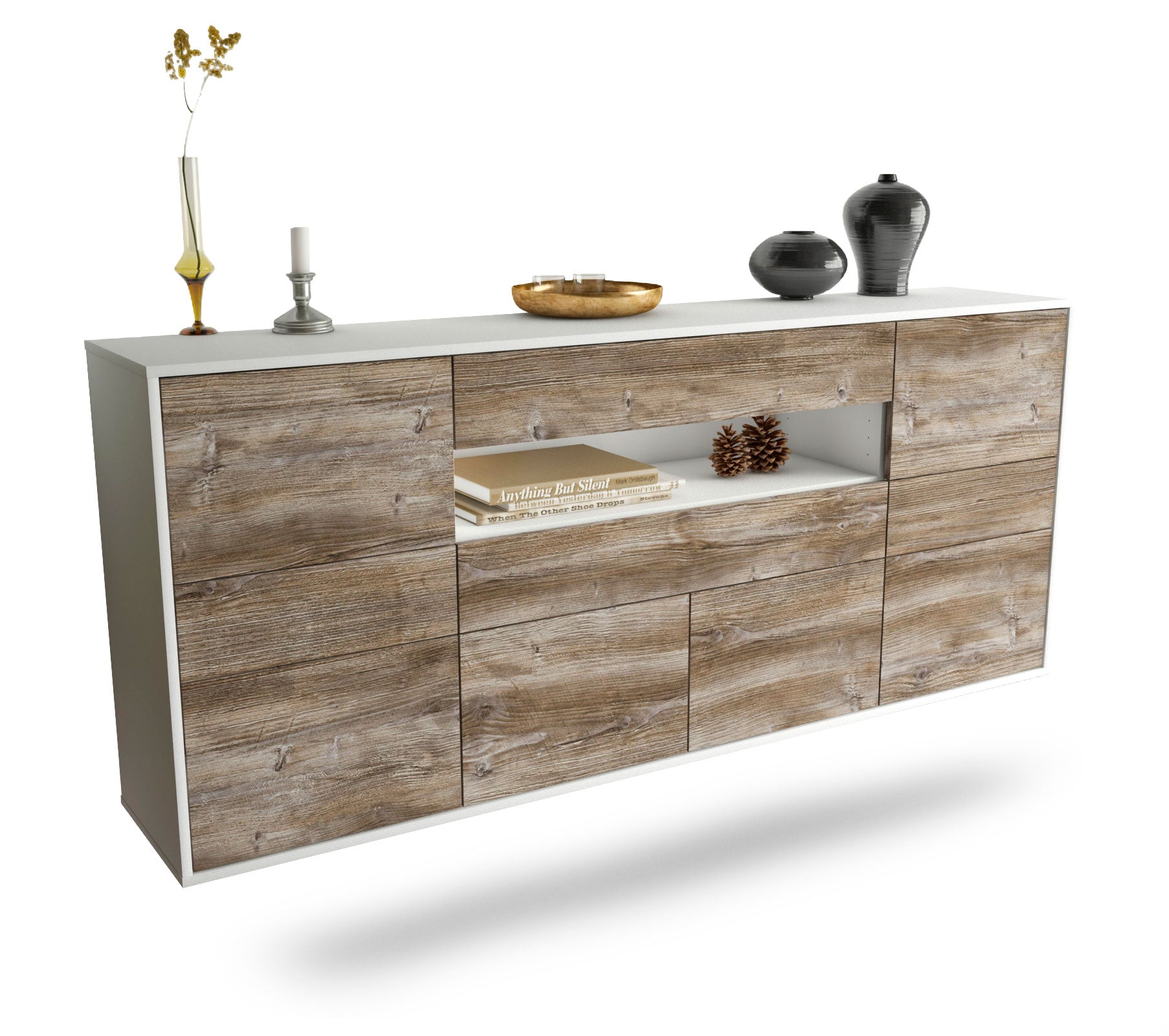 Sideboard Coral Springs | hängend | Korpus Weiß | Front in Treibholz Holz Optik | 180x79x35cm (BxHxT) 1 Sideboard Coral Springs | hängend | Korpus Weiß | Front in Treibholz Holz Optik | 180x79x35cm (BxHxT)