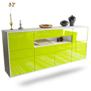 Sideboard Coral Springs | hängend | Korpus Weiß | Front in Hochglanz Grün | 180x79x35cm (BxHxT)