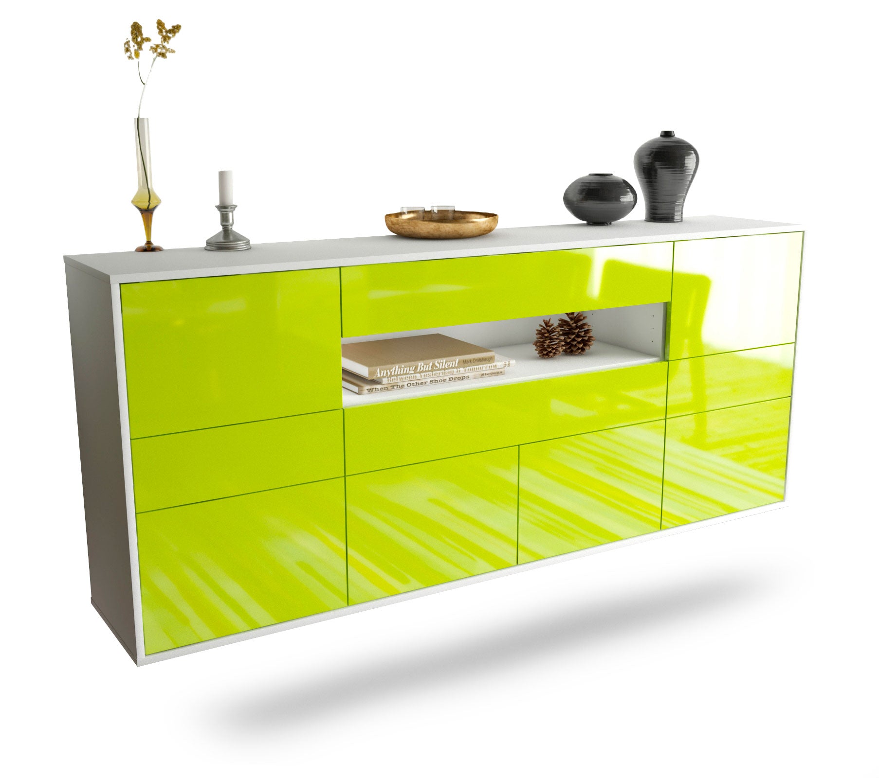 Sideboard Coral Springs | hängend | Korpus Weiß | Front in Hochglanz Grün | 180x79x35cm (BxHxT) 1 Sideboard Coral Springs | hängend | Korpus Weiß | Front in Hochglanz Grün | 180x79x35cm (BxHxT)