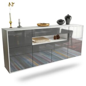 Sideboard Coral Springs | hängend | Korpus Weiß | Front in Hochglanz Grau | 180x79x35cm (BxHxT)