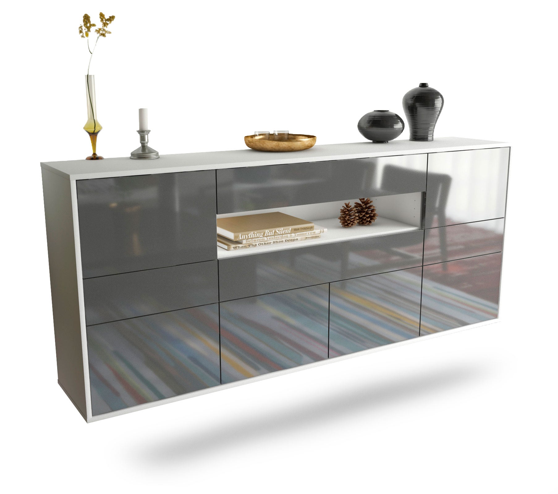 Sideboard Coral Springs | hängend | Korpus Weiß | Front in Hochglanz Grau | 180x79x35cm (BxHxT) 1 Sideboard Coral Springs | hängend | Korpus Weiß | Front in Hochglanz Grau | 180x79x35cm (BxHxT)