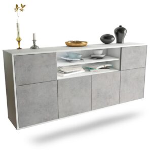 Sideboard Cedar Rapids | hängend | Korpus Weiß | Front in Beton Optik | 180x79x35cm (BxHxT)