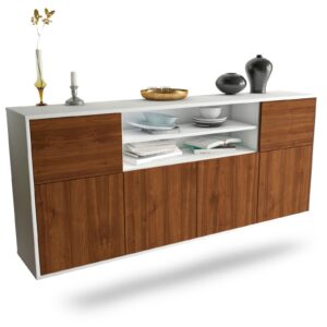 Sideboard Cedar Rapids | hängend | Korpus Weiß | Front in Walnuss Holz Optik | 180x79x35cm (BxHxT)