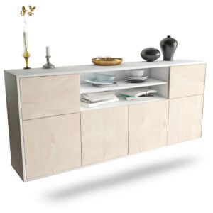 Sideboard Cedar Rapids | hängend | Korpus Weiß | Front in Zeder Holz Optik | 180x79x35cm (BxHxT)