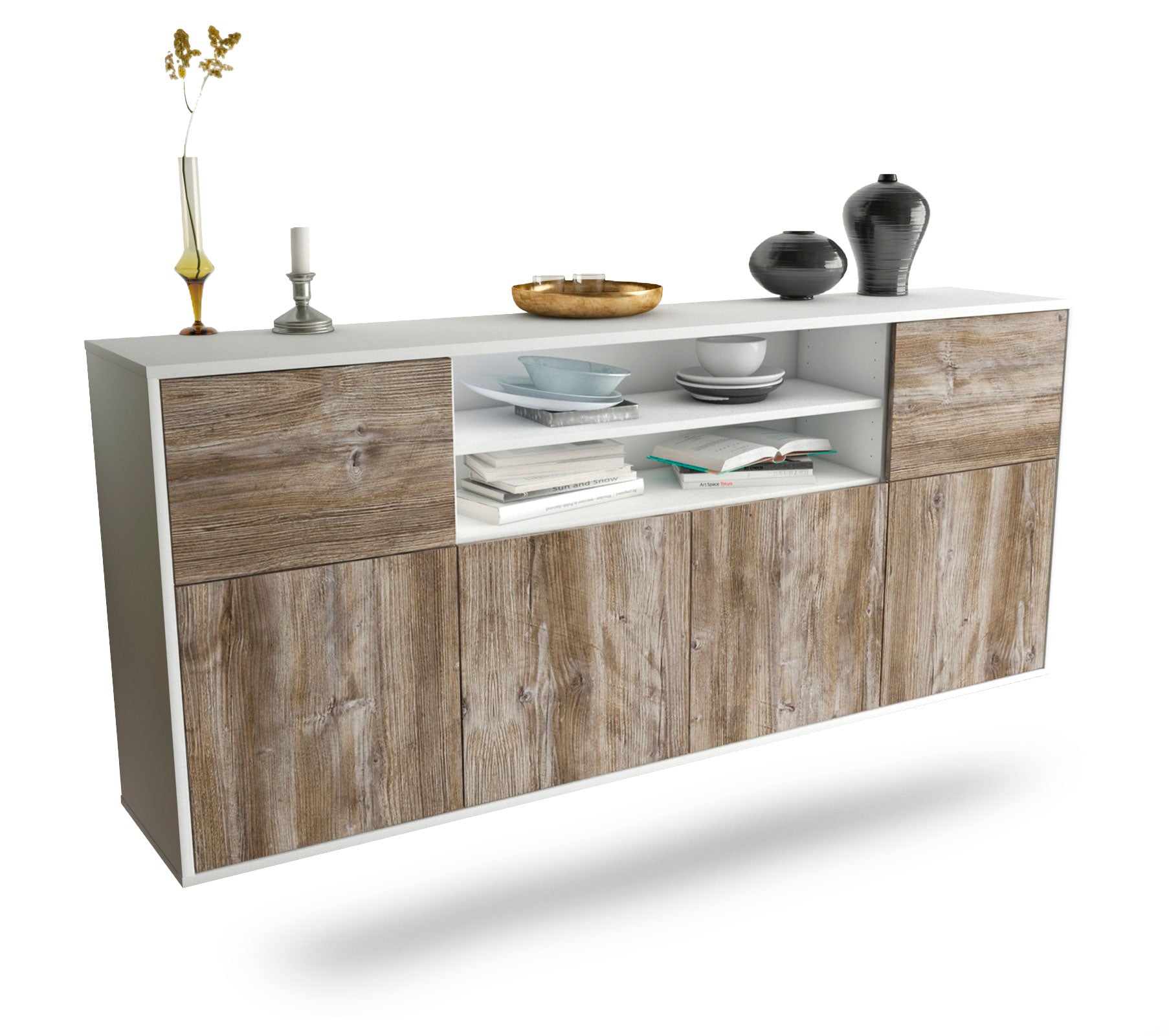 Sideboard Cedar Rapids | hängend | Korpus Weiß | Front in Treibholz Holz Optik | 180x79x35cm (BxHxT) 1 Sideboard Cedar Rapids | hängend | Korpus Weiß | Front in Treibholz Holz Optik | 180x79x35cm (BxHxT)