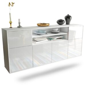 Sideboard Cedar Rapids | hängend | Korpus Weiß | Front in Hochglanz Weiß | 180x79x35cm (BxHxT)