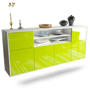 Sideboard Cedar Rapids | hängend | Korpus Weiß | Front in Hochglanz Grün | 180x79x35cm (BxHxT)