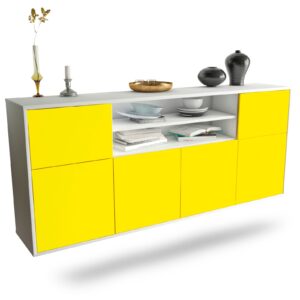 Sideboard Cedar Rapids | hängend | Korpus Weiß | Front in Gelb | 180x79x35cm (BxHxT)