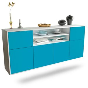 Sideboard Cedar Rapids | hängend | Korpus Weiß | Front in Türkis | 180x79x35cm (BxHxT)
