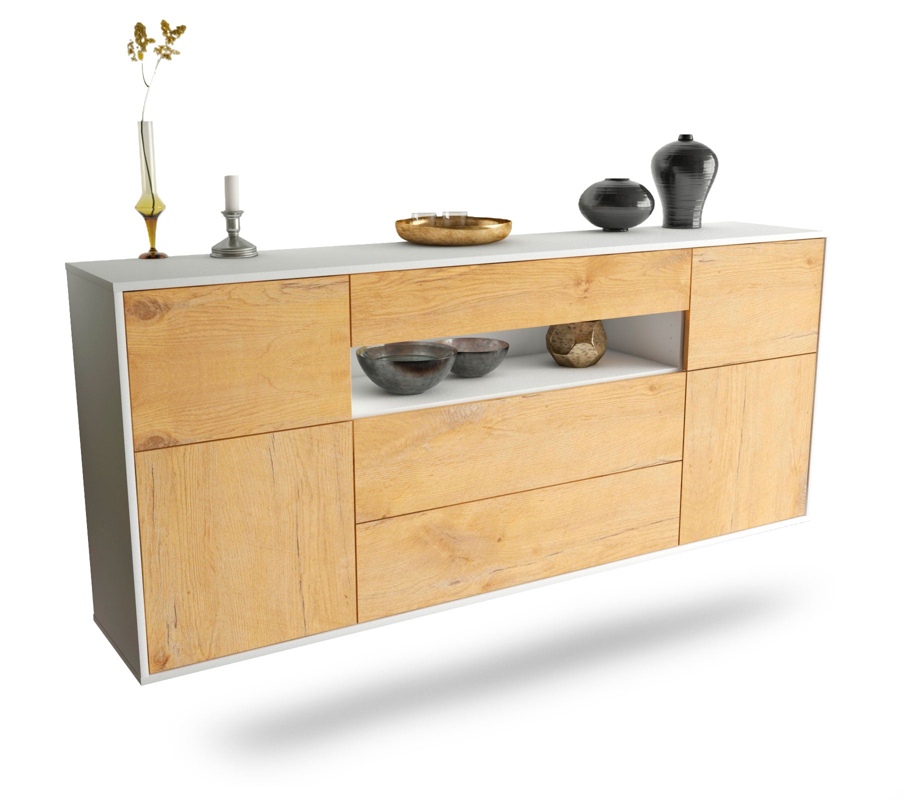 Sideboard Elizabeth | hängend | Korpus Weiß | Front in Eiche Holz Optik | 180x79x35cm (BxHxT) 1 Sideboard Elizabeth | hängend | Korpus Weiß | Front in Eiche Holz Optik | 180x79x35cm (BxHxT)