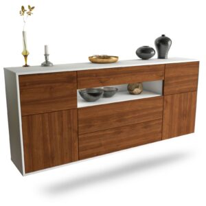 Sideboard Elizabeth | hängend | Korpus Weiß | Front in Walnuss Holz Optik | 180x79x35cm (BxHxT)