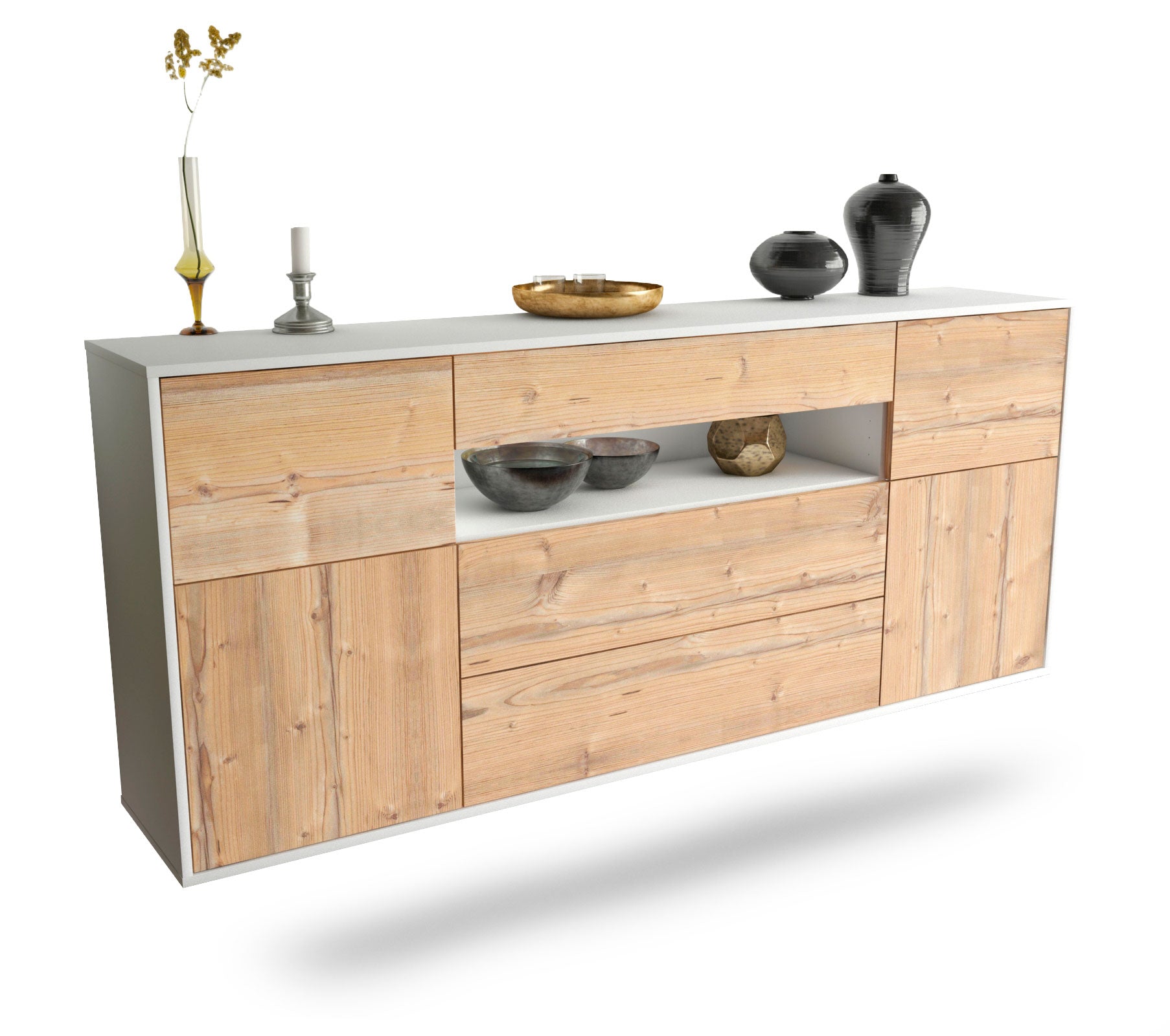 Sideboard Elizabeth | hängend | Korpus Weiß | Front in Pinie Holz Optik | 180x79x35cm (BxHxT) 1 Sideboard Elizabeth | hängend | Korpus Weiß | Front in Pinie Holz Optik | 180x79x35cm (BxHxT)