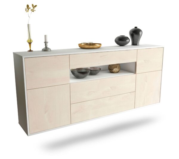 Sideboard Elizabeth | hängend | Korpus Weiß | Front in Zeder Holz Optik | 180x79x35cm (BxHxT)
