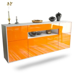 Sideboard Elizabeth | hängend | Korpus Weiß | Front in Hochglanz Orange | 180x79x35cm (BxHxT)
