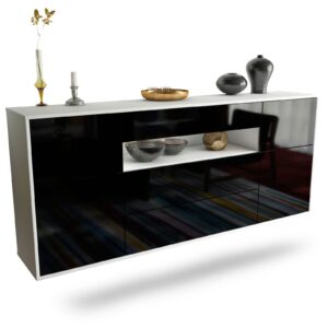 Sideboard Elizabeth | hängend | Korpus Weiß | Front in Hochglanz Schwarz | 180x79x35cm (BxHxT)