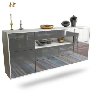Sideboard Elizabeth | hängend | Korpus Weiß | Front in Hochglanz Grau | 180x79x35cm (BxHxT)