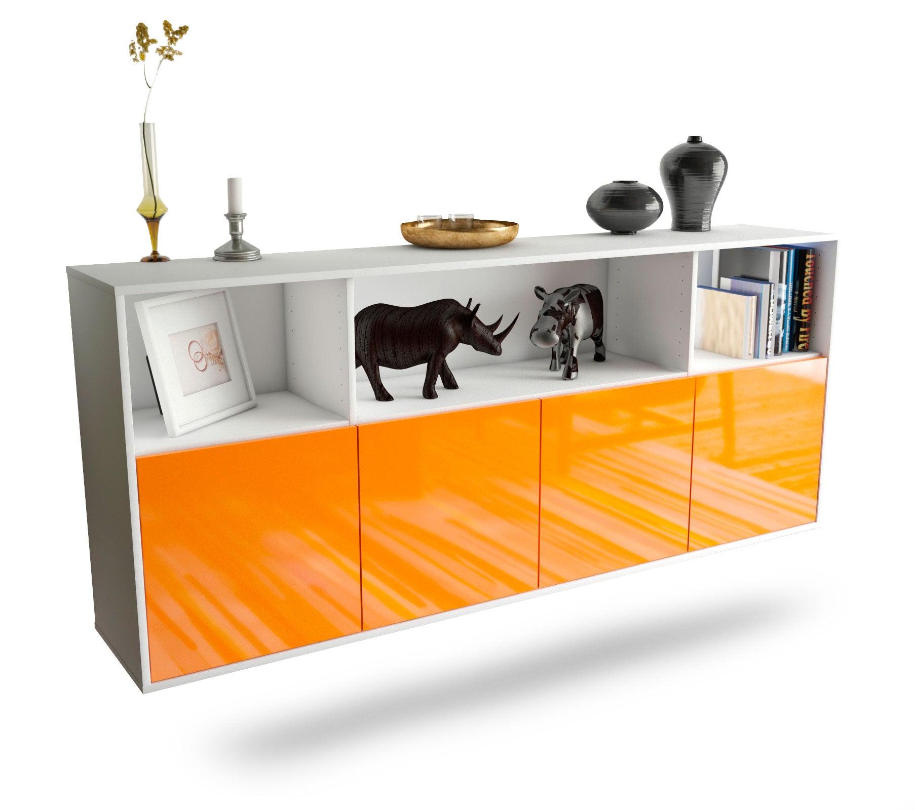 Sideboard Columbia | hängend | Korpus Weiß | Front in Hochglanz Orange | 180x79x35cm (BxHxT) 1 Sideboard Columbia | hängend | Korpus Weiß | Front in Hochglanz Orange | 180x79x35cm (BxHxT)
