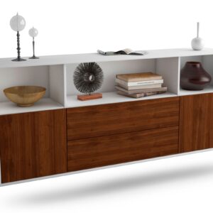 Sideboard Hartford | hängend | Korpus Weiß | Front in Walnuss Holz Optik | 180x79x35cm (BxHxT)