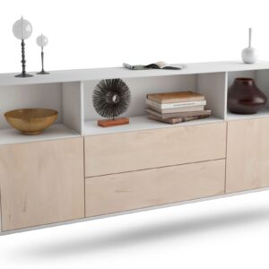 Sideboard Hartford | hängend | Korpus Weiß | Front in Zeder Holz Optik | 180x79x35cm (BxHxT)