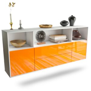 Sideboard Hartford | hängend | Korpus Weiß | Front in Hochglanz Orange | 180x79x35cm (BxHxT)