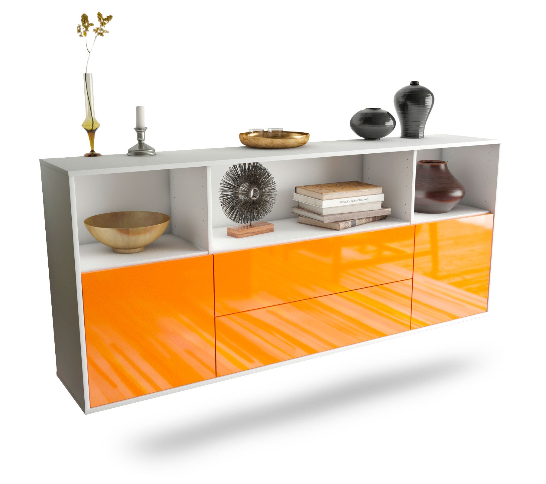 Sideboard Hartford | hängend | Korpus Weiß | Front in Hochglanz Orange | 180x79x35cm (BxHxT) 1 Sideboard Hartford | hängend | Korpus Weiß | Front in Hochglanz Orange | 180x79x35cm (BxHxT)