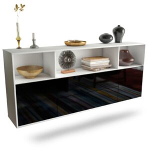 Sideboard Hartford | hängend | Korpus Weiß | Front in Hochglanz Schwarz | 180x79x35cm (BxHxT)